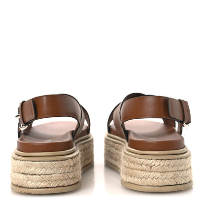 Prada Vitello Soft Espadrilles Platform Sandals 39.5 Cognac 6 of 12