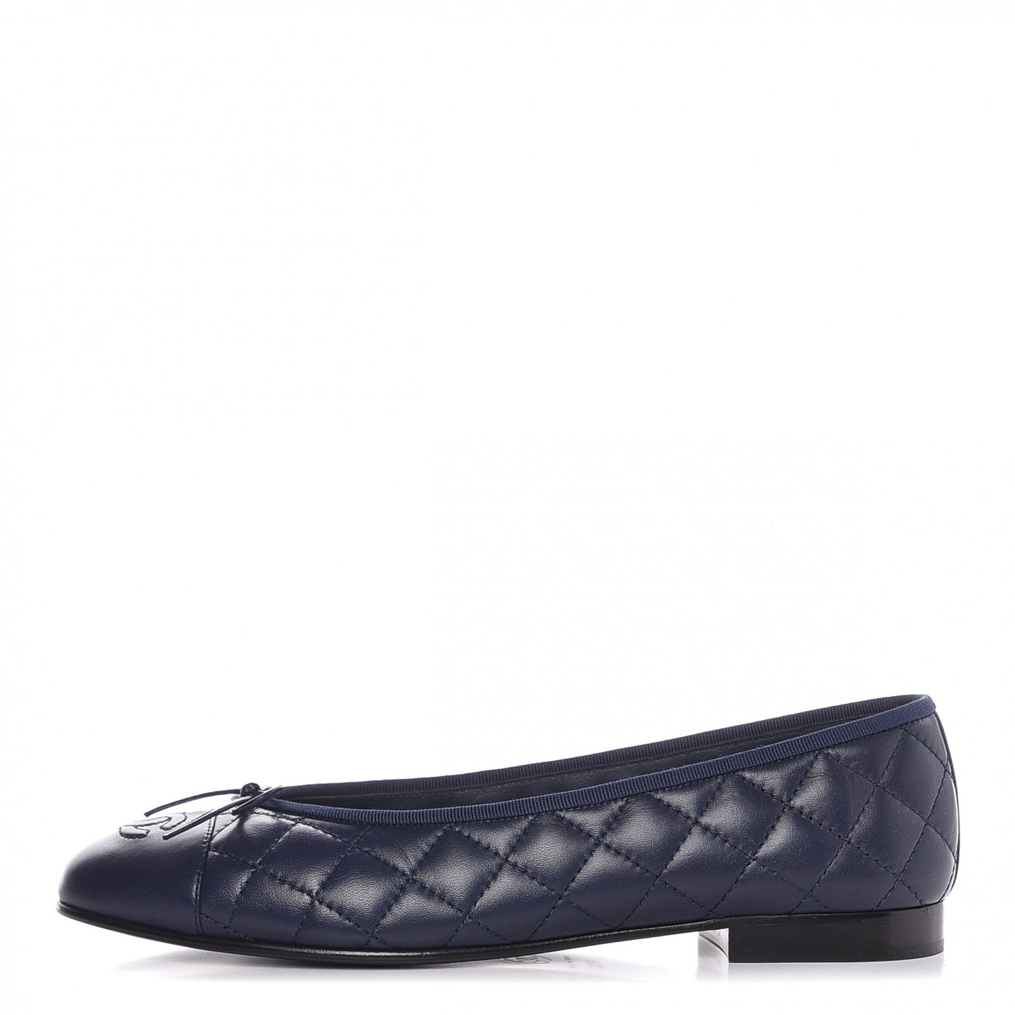 Lambskin Quilted CC Cap Toe Ballerina Flats 40.5 Navy