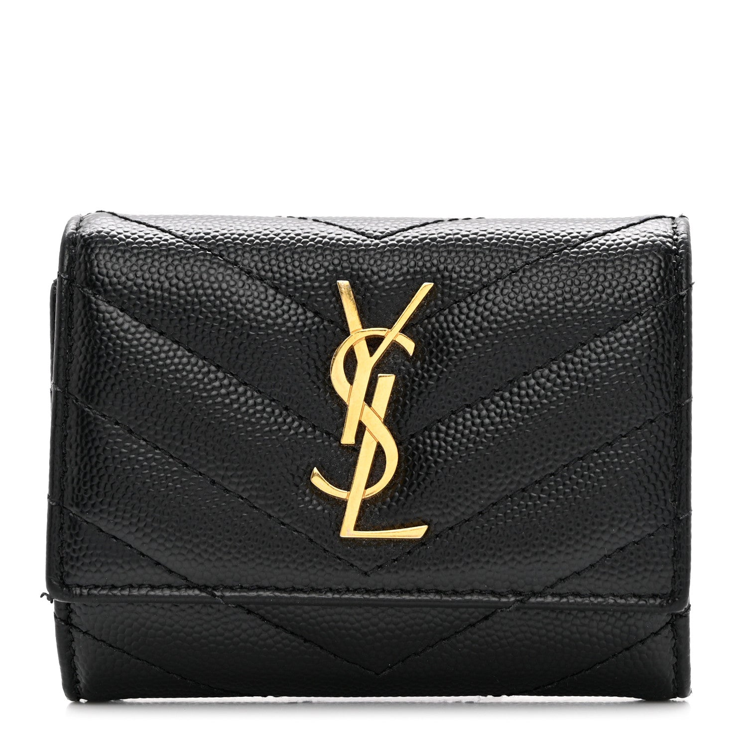 Saint Laurent Grain De Poudre Matelasse Cassandre Monogram Slim Key Case Black 1 of 7
