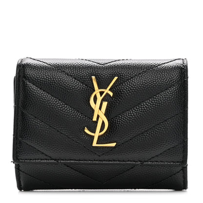 Saint Laurent Grain De Poudre Matelasse Cassandre Monogram Slim Key Case Black 1 of 7