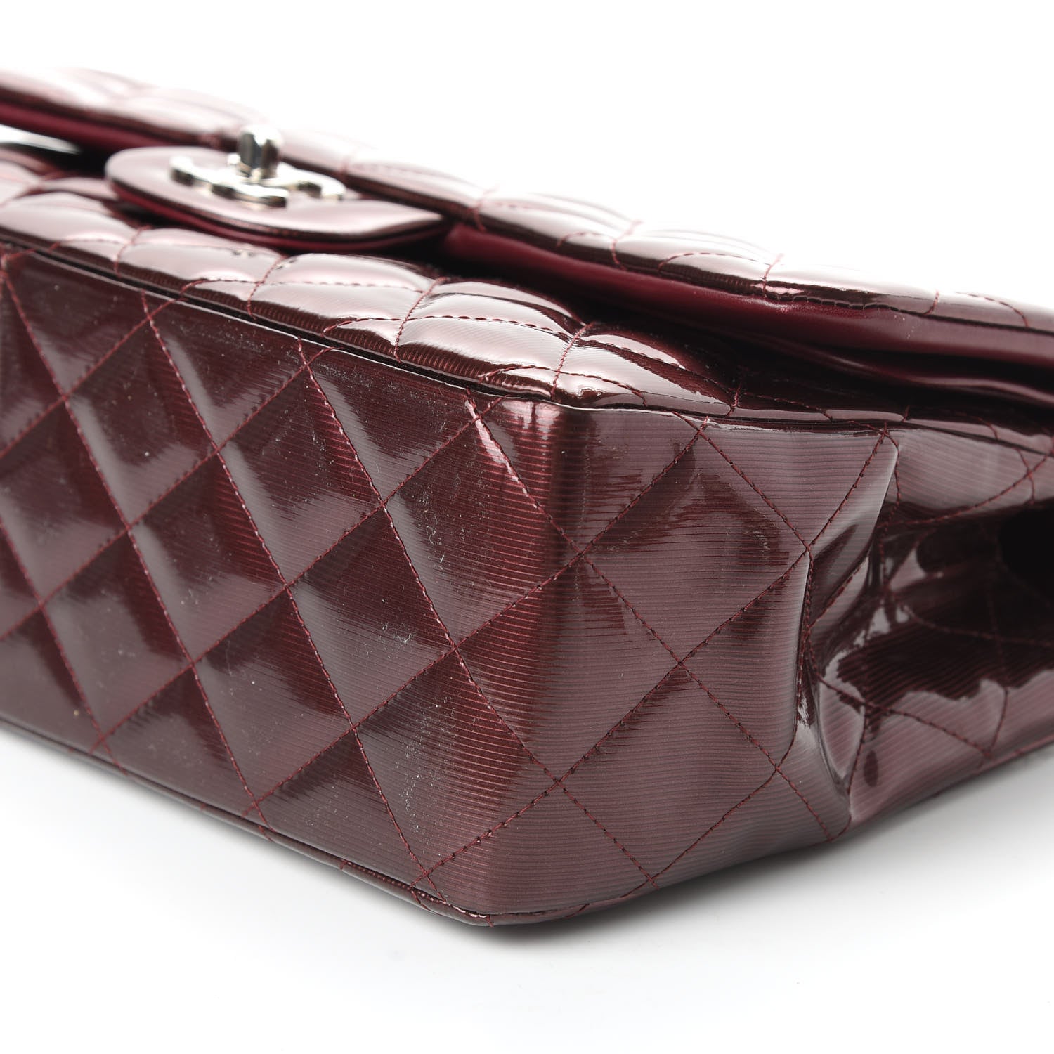 Chanel Striated Patent Quilted Jumbo Double Flap Burgundy 10 of 11