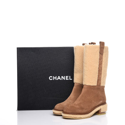 Chanel Shearling Suede Calfskin High Boots 37 Brown Beige 12 of 12