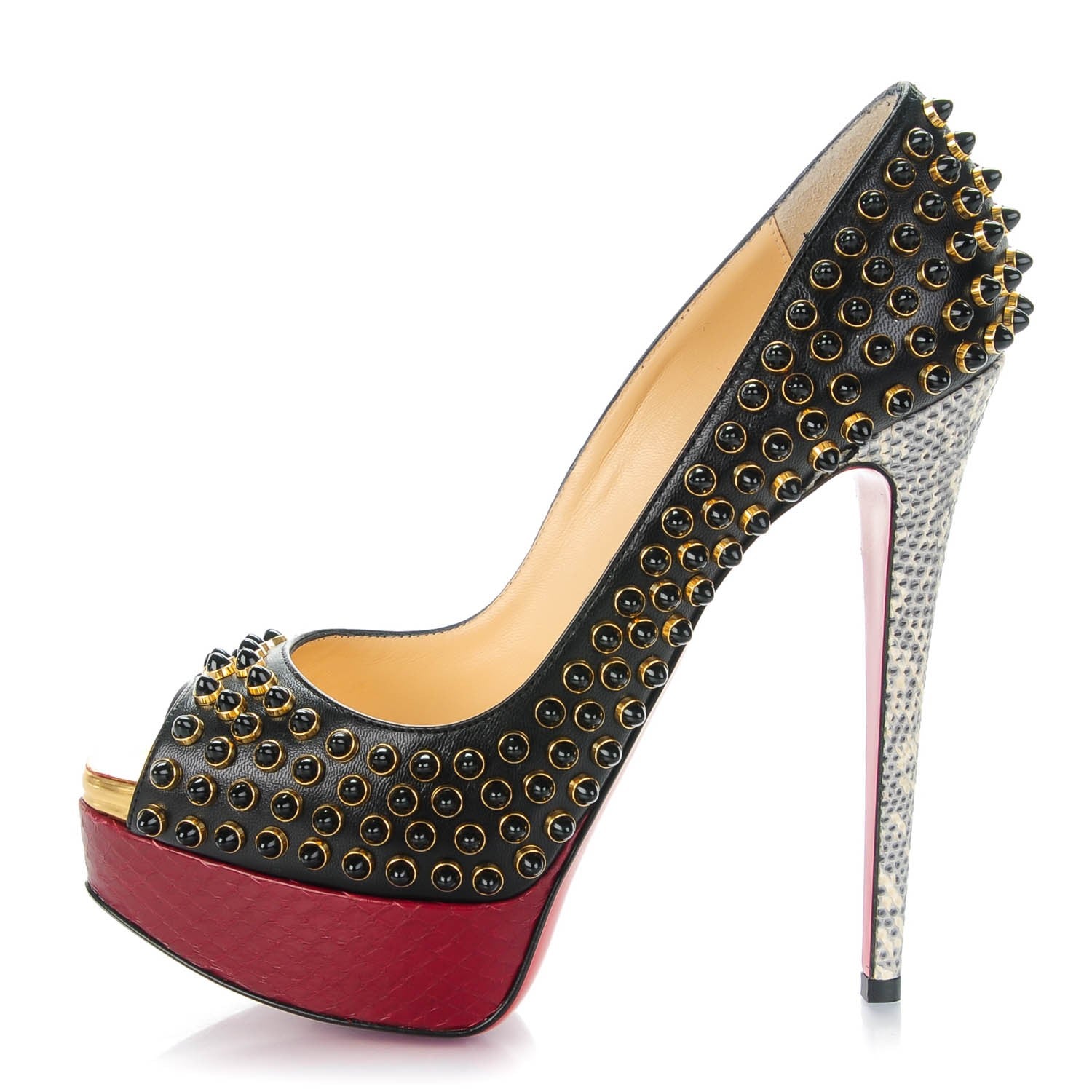 Christian Louboutin Kid Watersnake Lady Peep Cabo 150 Pumps 35.5 Black 1 of 7