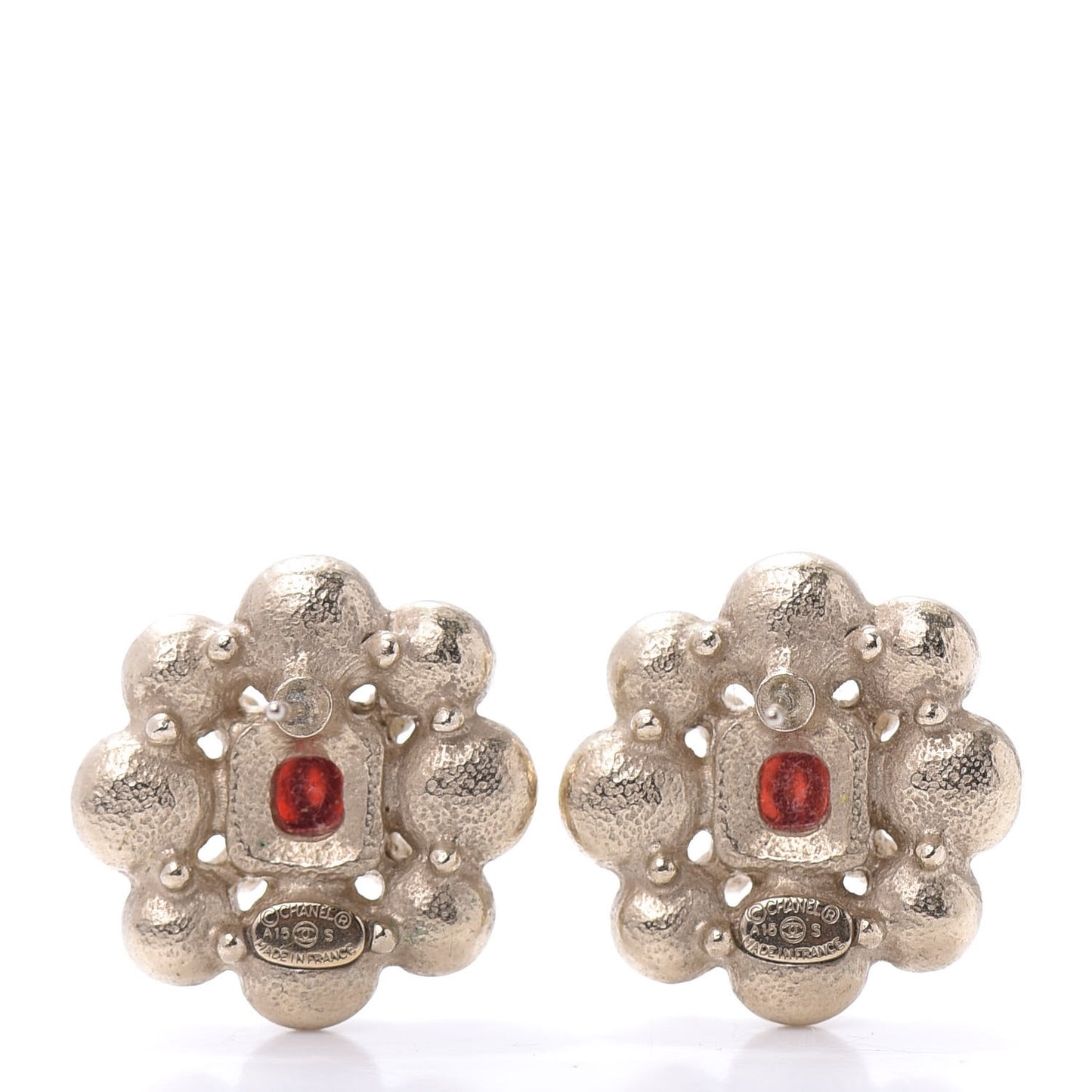 Crystal Pearl Earrings Gold Red