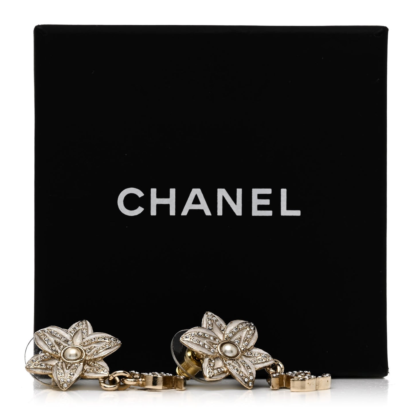 Crystal CC Pearl Flower Earrings Silver