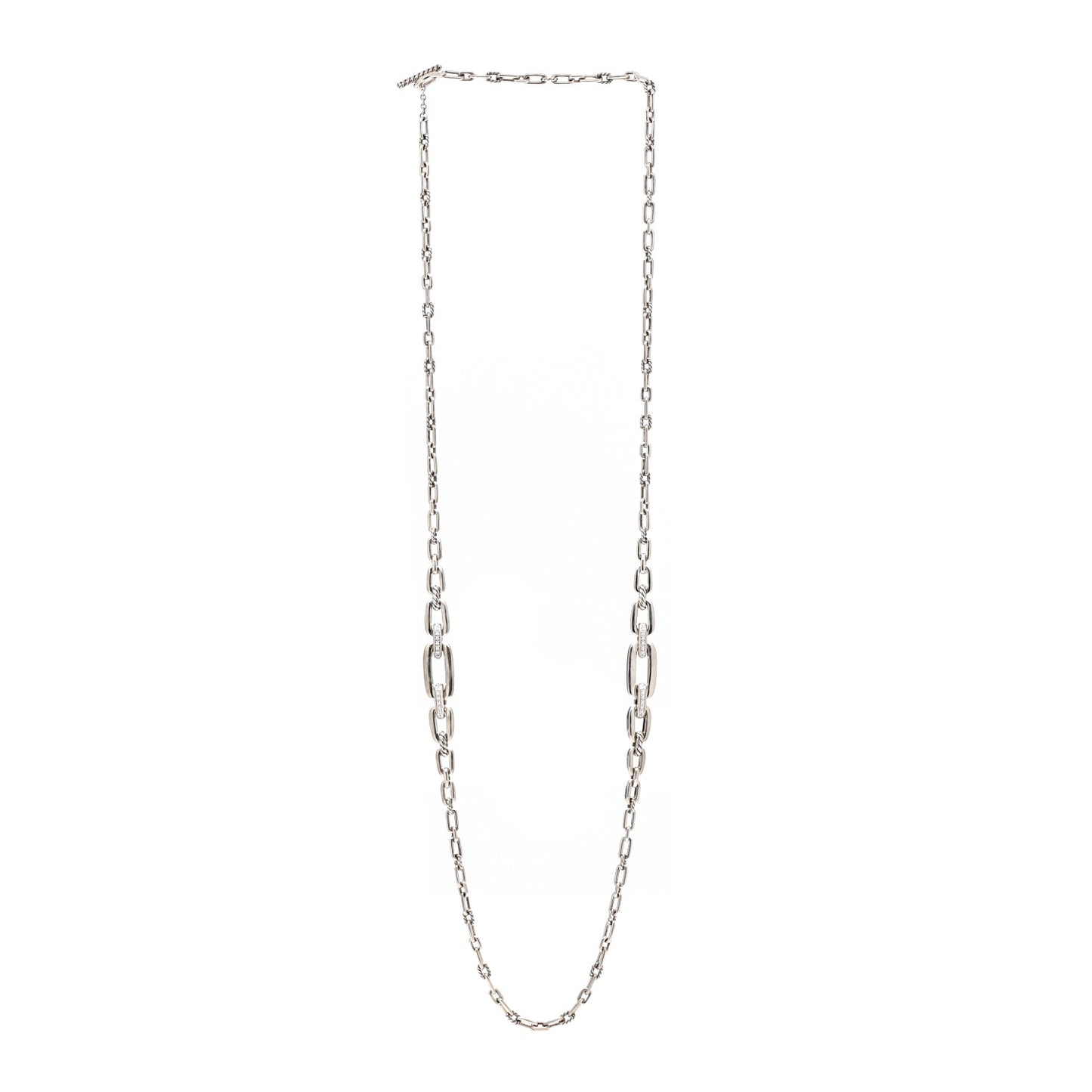 Sterling Silver Diamond Wellesley Long Chain Link Necklace