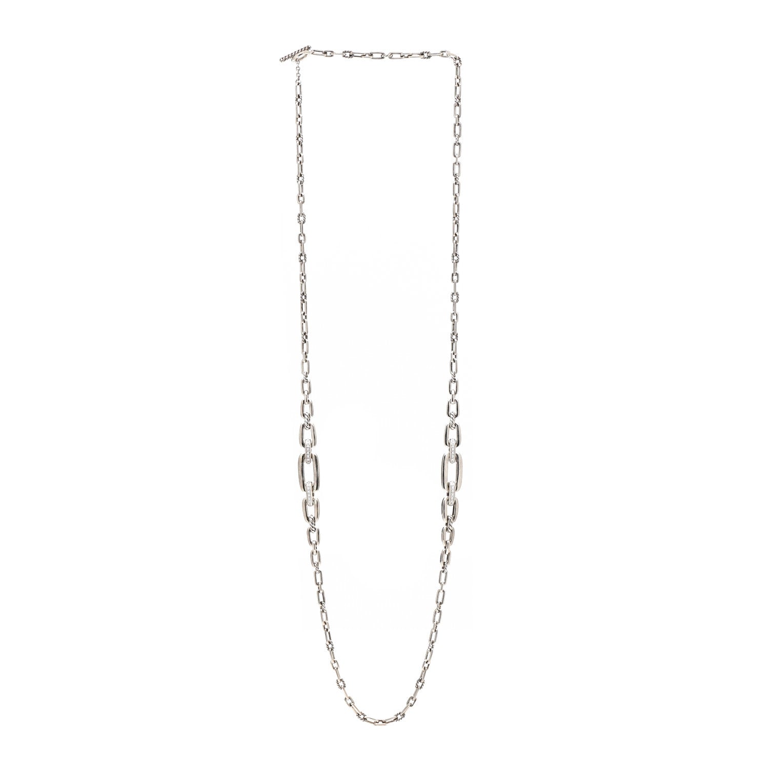 David Yurman Sterling Silver Diamond Wellesley Long Chain Link Necklace 3 of 5