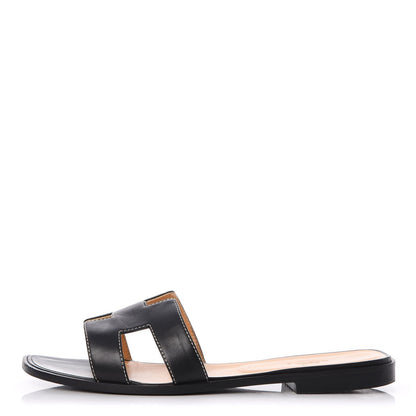 Hermes Box Calfskin Oran Sandals 40 Black 1 of 10