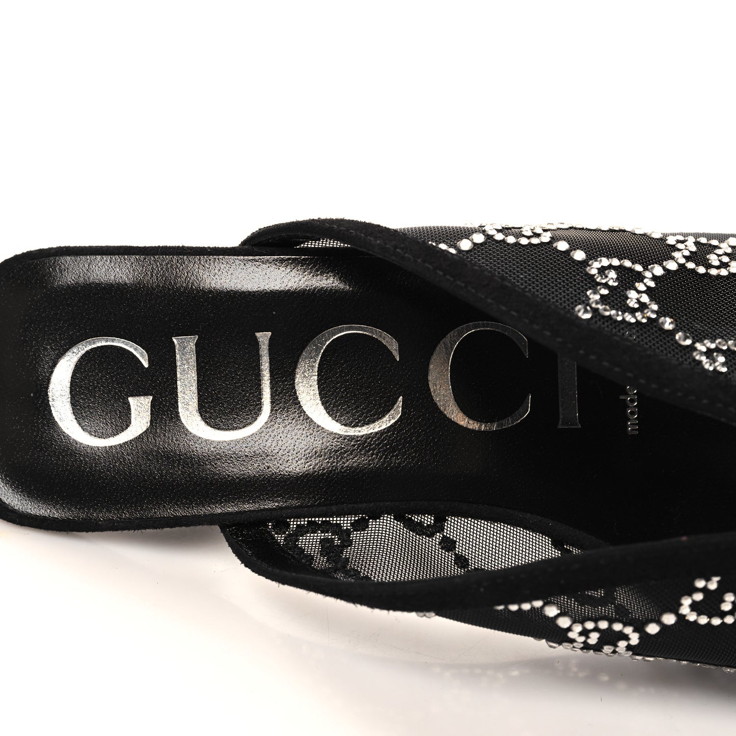 Tela Retino Kid Scamosciato Crystal GG Monogram Square G 95mm Slide Sandals 37.5 Black