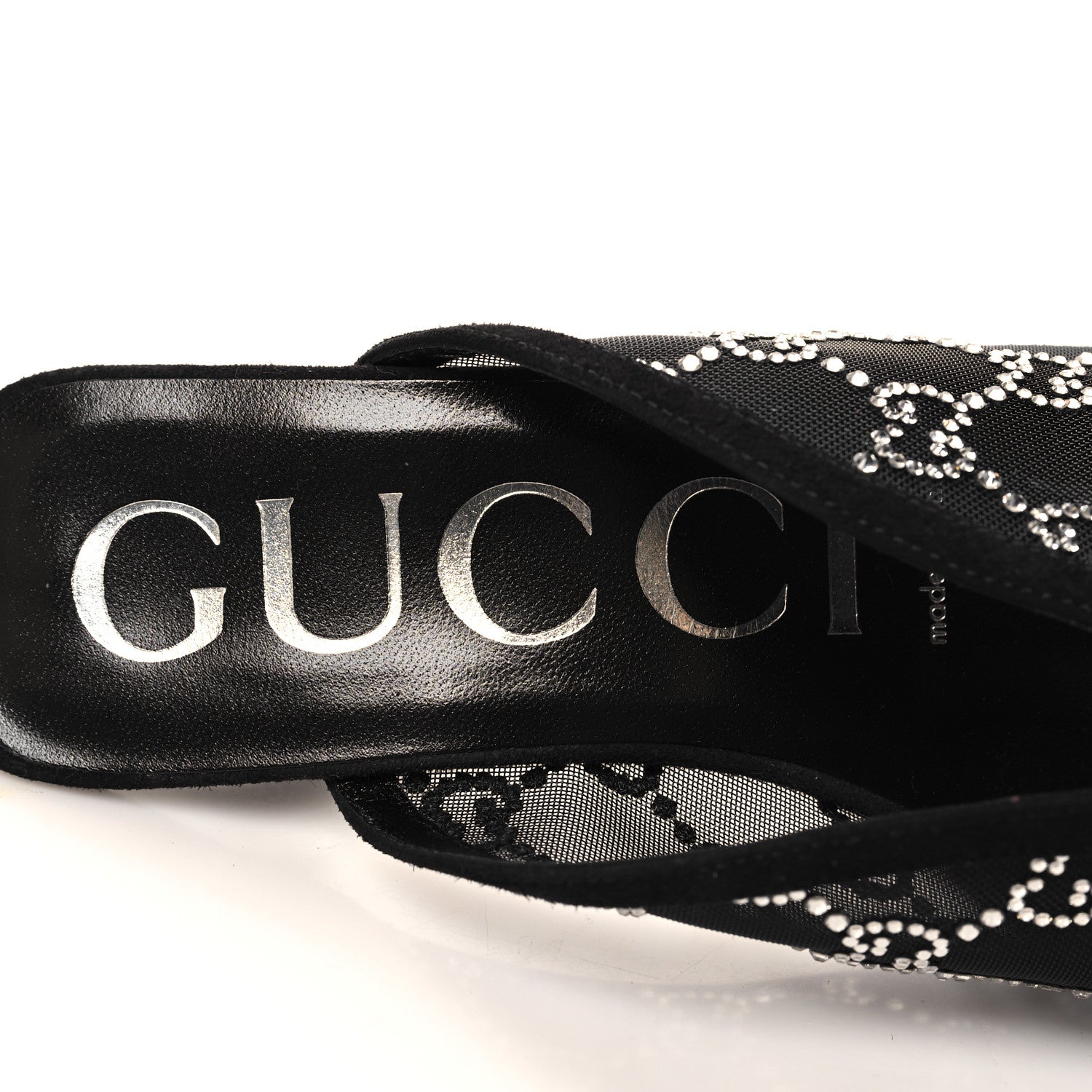 Gucci Tela Retino Kid Scamosciato Crystal GG Monogram Square G 95mm Slide Sandals 37.5 Black 7 of 8