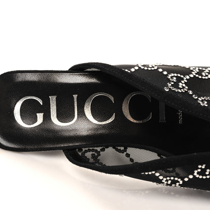 Gucci Tela Retino Kid Scamosciato Crystal GG Monogram Square G 95mm Slide Sandals 37.5 Black 7 of 8