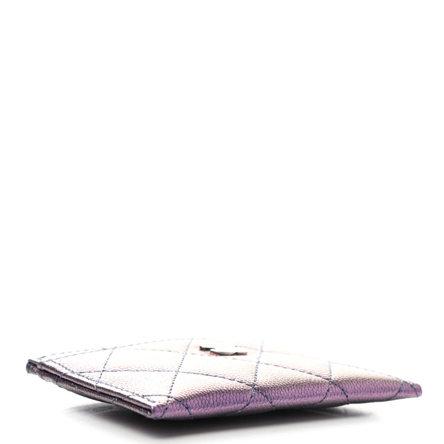 Iridescent Caviar Quilted Card Holder Dark Blue