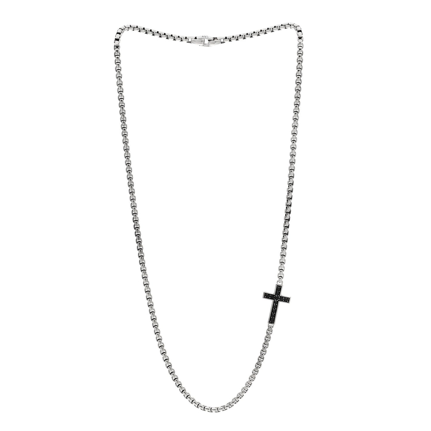 Sterling Silver Black Diamond Streamline Cross Station Necklace 22"