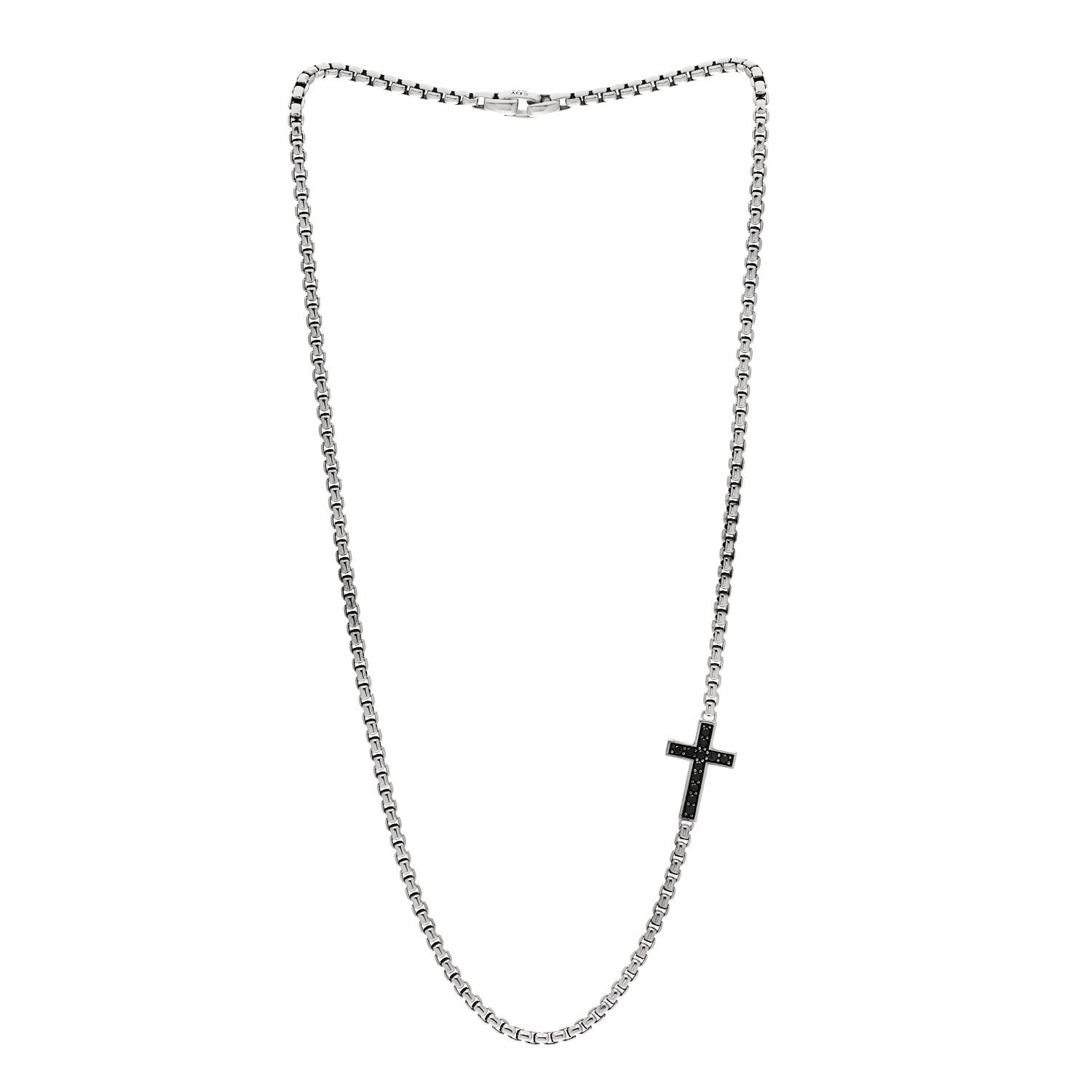 David Yurman Sterling Silver Black Diamond Streamline Cross Station Necklace 22" 3 of 5
