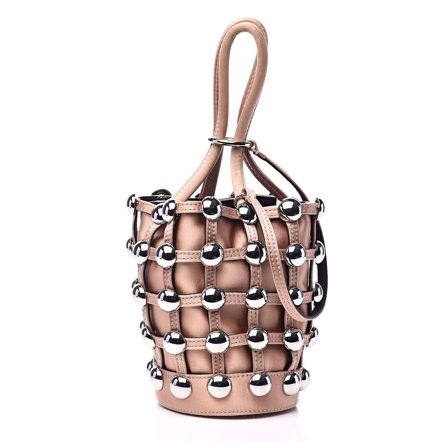 Satin Embellished Mini Roxy Bucket Bag Nude
