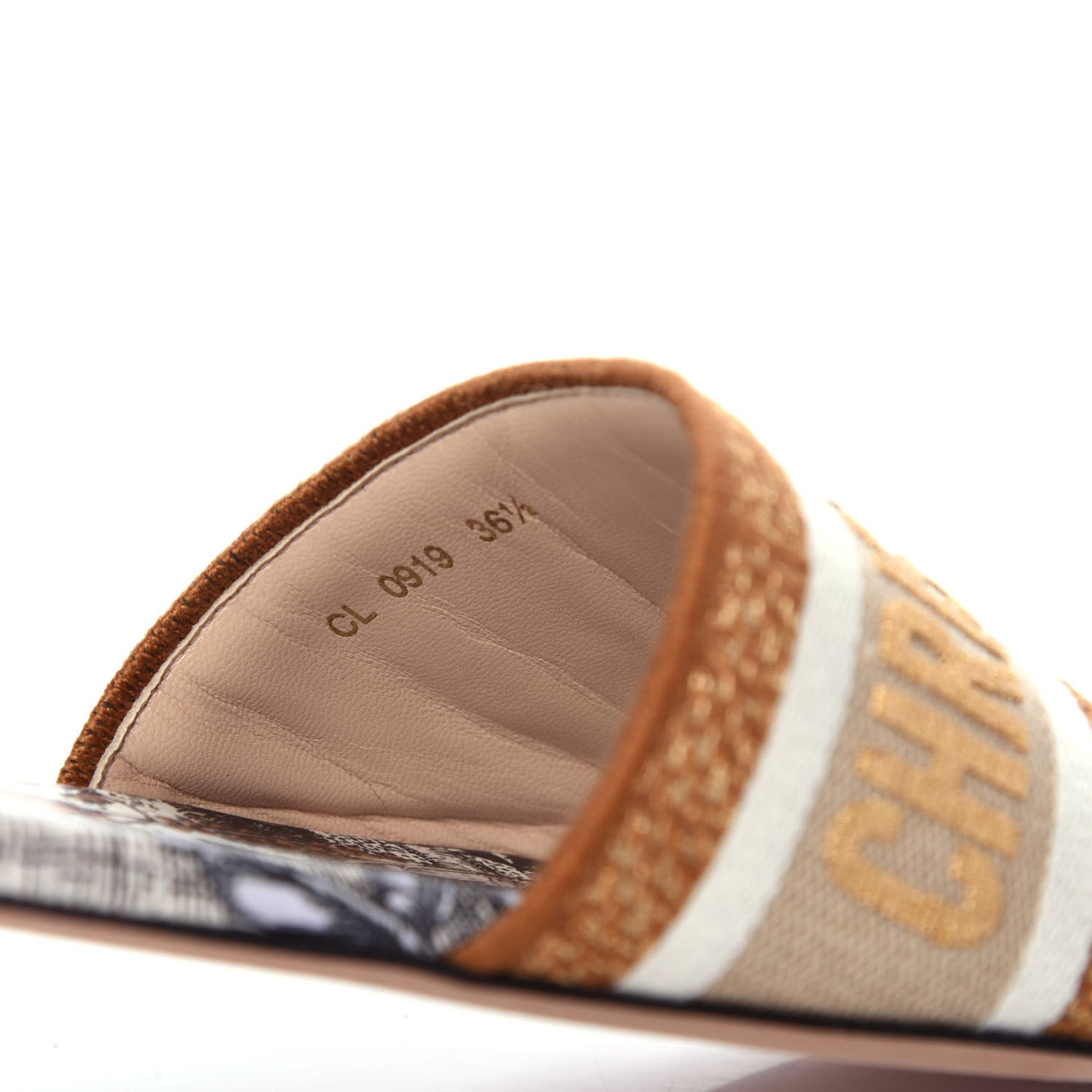 Canvas Lurex Baobab Embroidered Dway Flat Slide Sandals 36.5 Beige