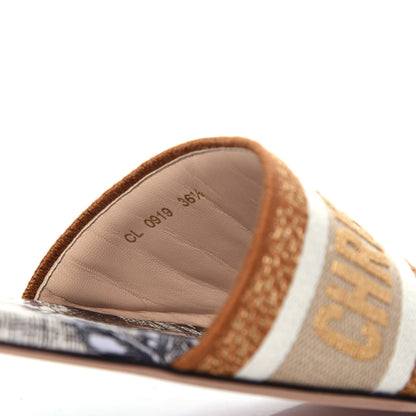 Christian Dior Canvas Lurex Baobab Embroidered Dway Flat Slide Sandals 36.5 Beige 10 of 11