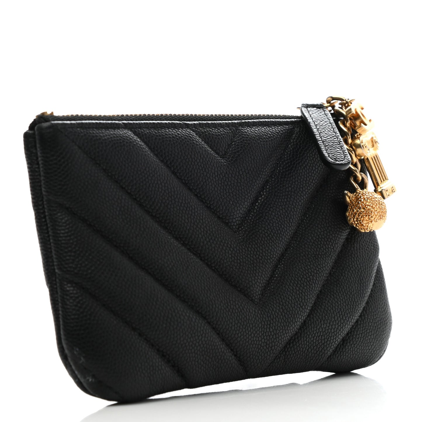 Caviar Chevron Quilted Small Ancient Greek Charms Cosmetic Case Black
