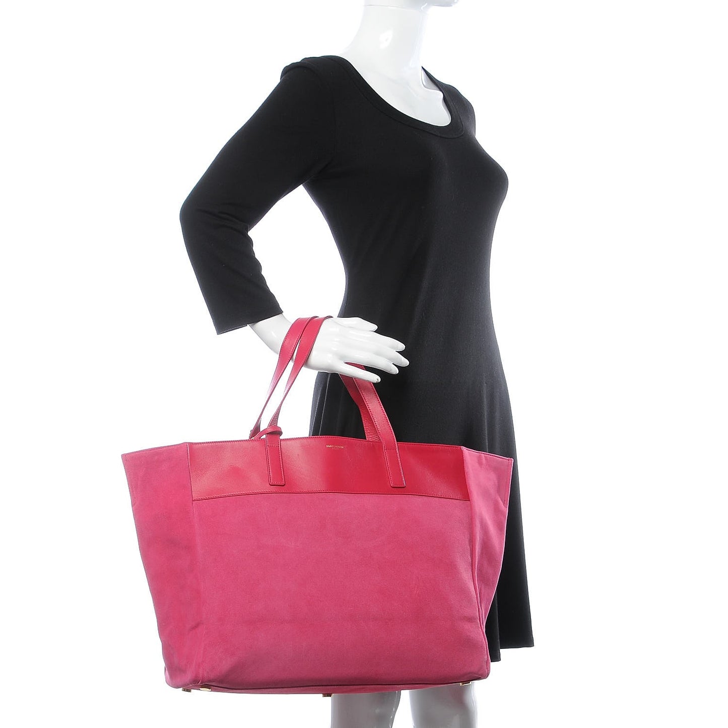 Calfskin Suede Reversible East West Shopper Tote Fuchsia