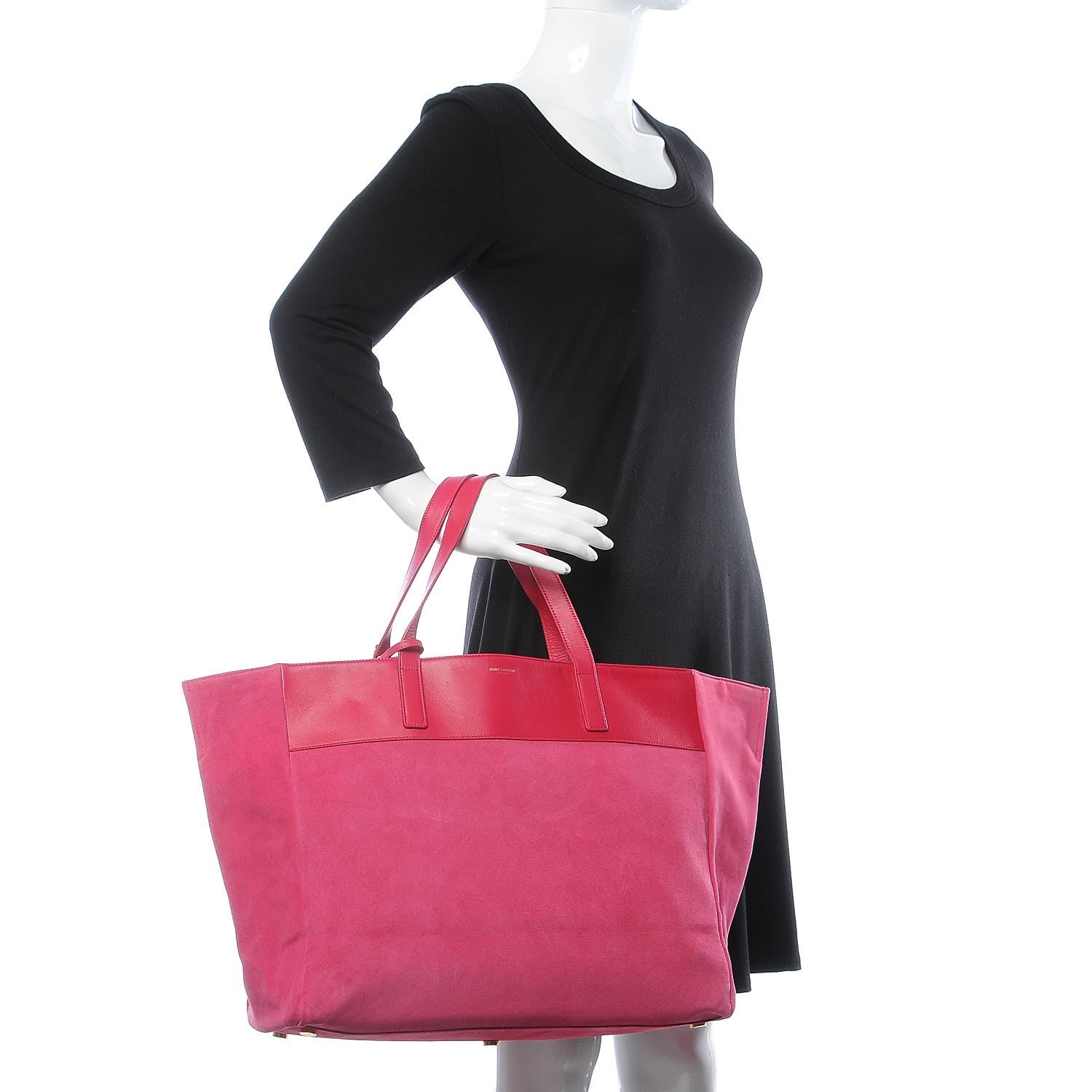 Saint Laurent Calfskin Suede Reversible East West Shopper Tote Fuchsia 2 of 13
