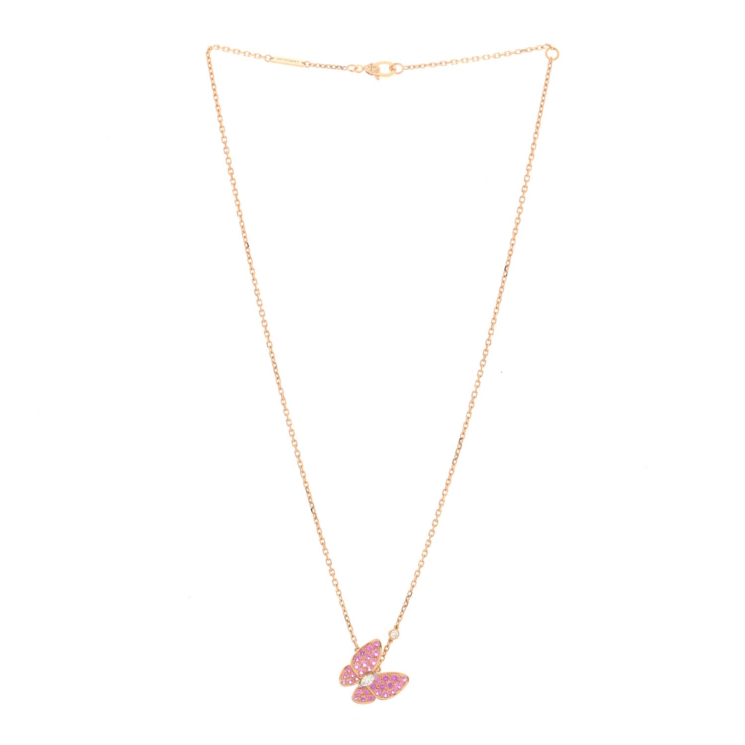 Van Cleef & Arpels 18K Rose Gold Diamond Pink Sapphire Two Butterfly Pendant Necklace 3 of 5