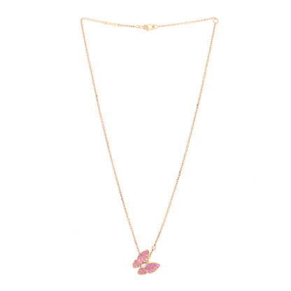 Van Cleef & Arpels 18K Rose Gold Diamond Pink Sapphire Two Butterfly Pendant Necklace 3 of 5