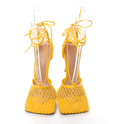 Bottega Veneta Mesh Nappa Stretch Ankle Tie Sandals 40.5 Egg Yolk 6 of 9