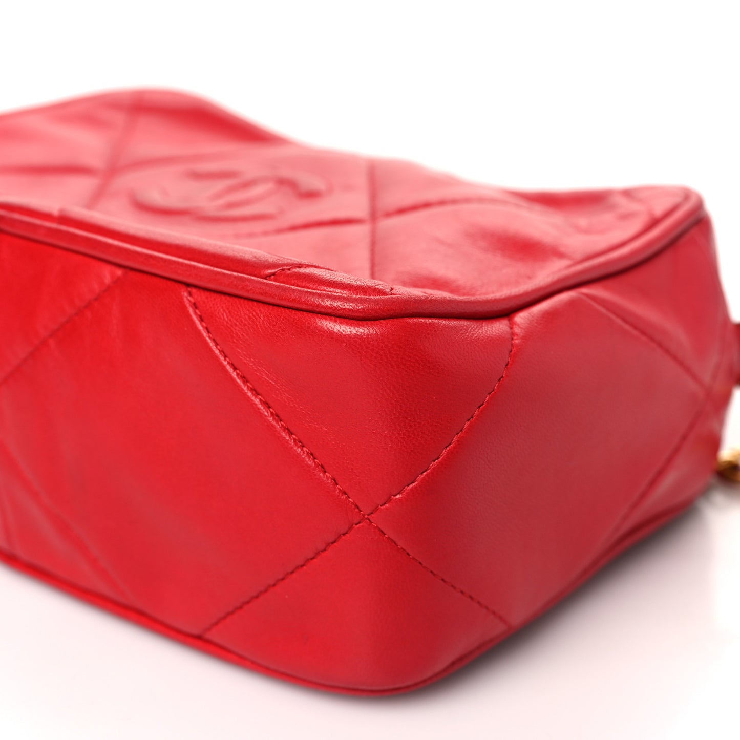 Lambskin Quilted Tassel Camera Case Red