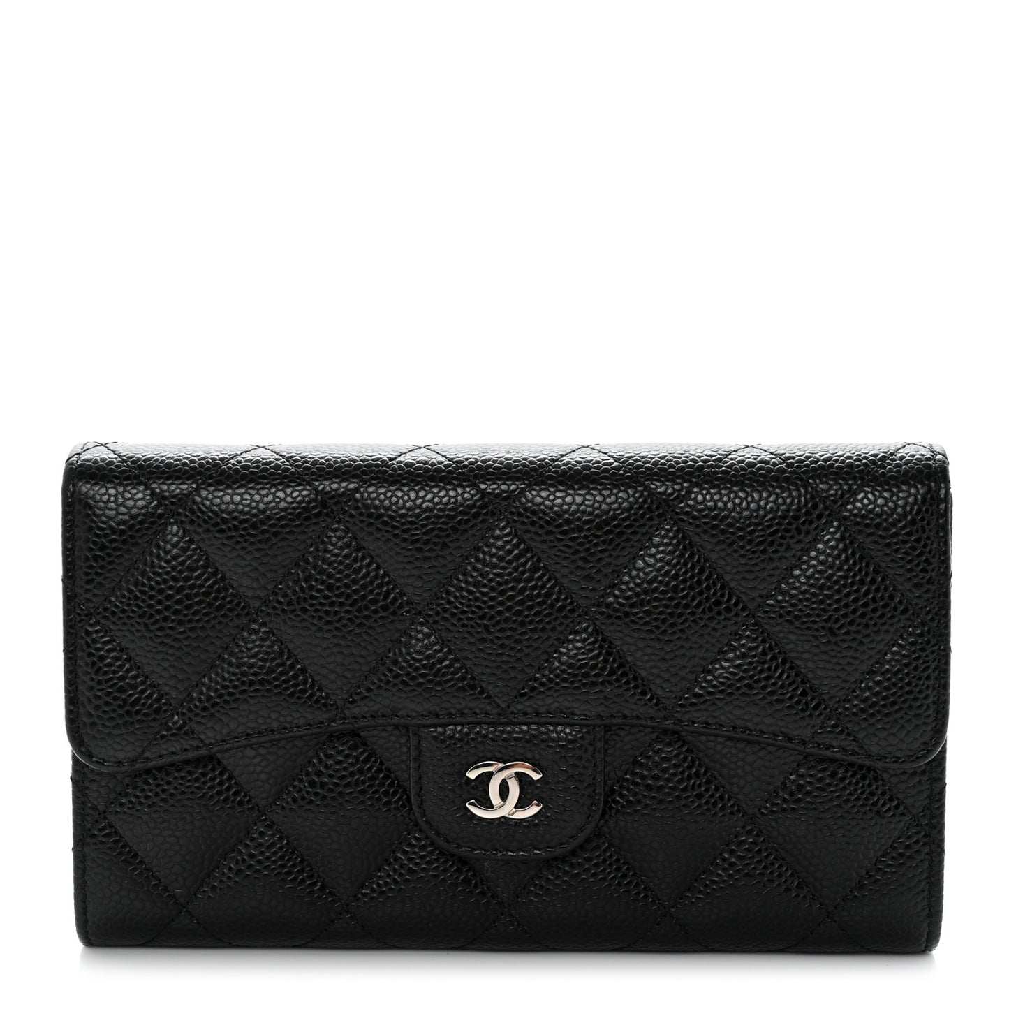 Caviar Quilted Long Flap Wallet Black
