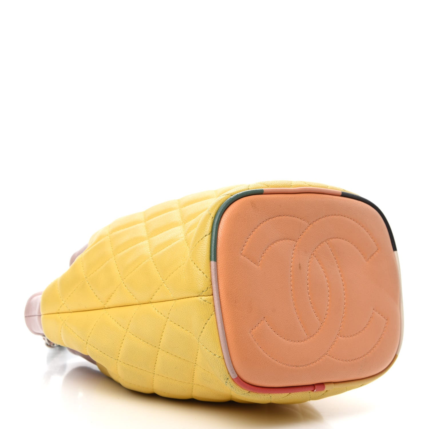 Chanel Lambskin Quilted Cuba Drawstring Tote Yellow Pink Green 6 of 19