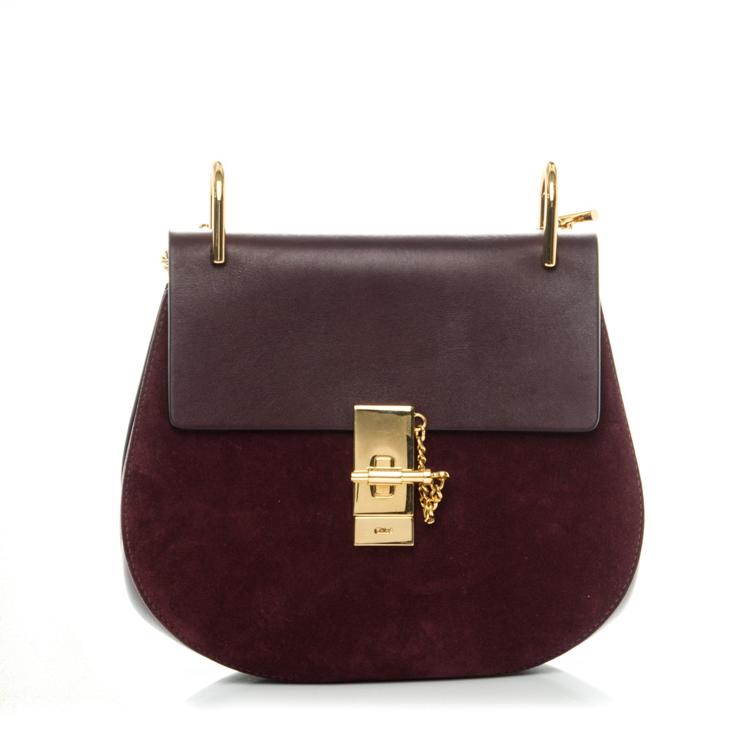 Chloe Suede Smooth Calfskin Drew Shoulder Bag Dark Purple 1 of 8