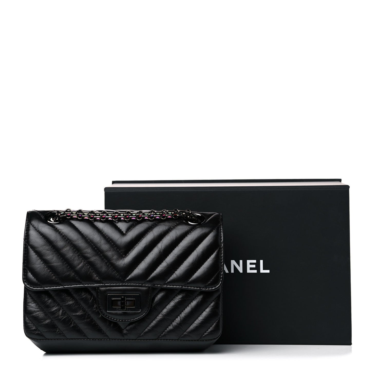 Aged Calfskin Chevron Quilted 2.55 Reissue Mini Flap So Black