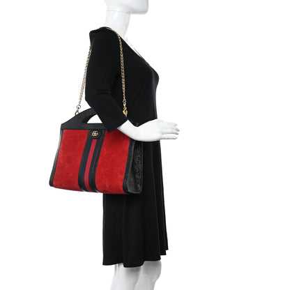 Gucci Suede Patent GG Web Medium Ophidia Top Handle Chain Hibiscus Red 2 of 16