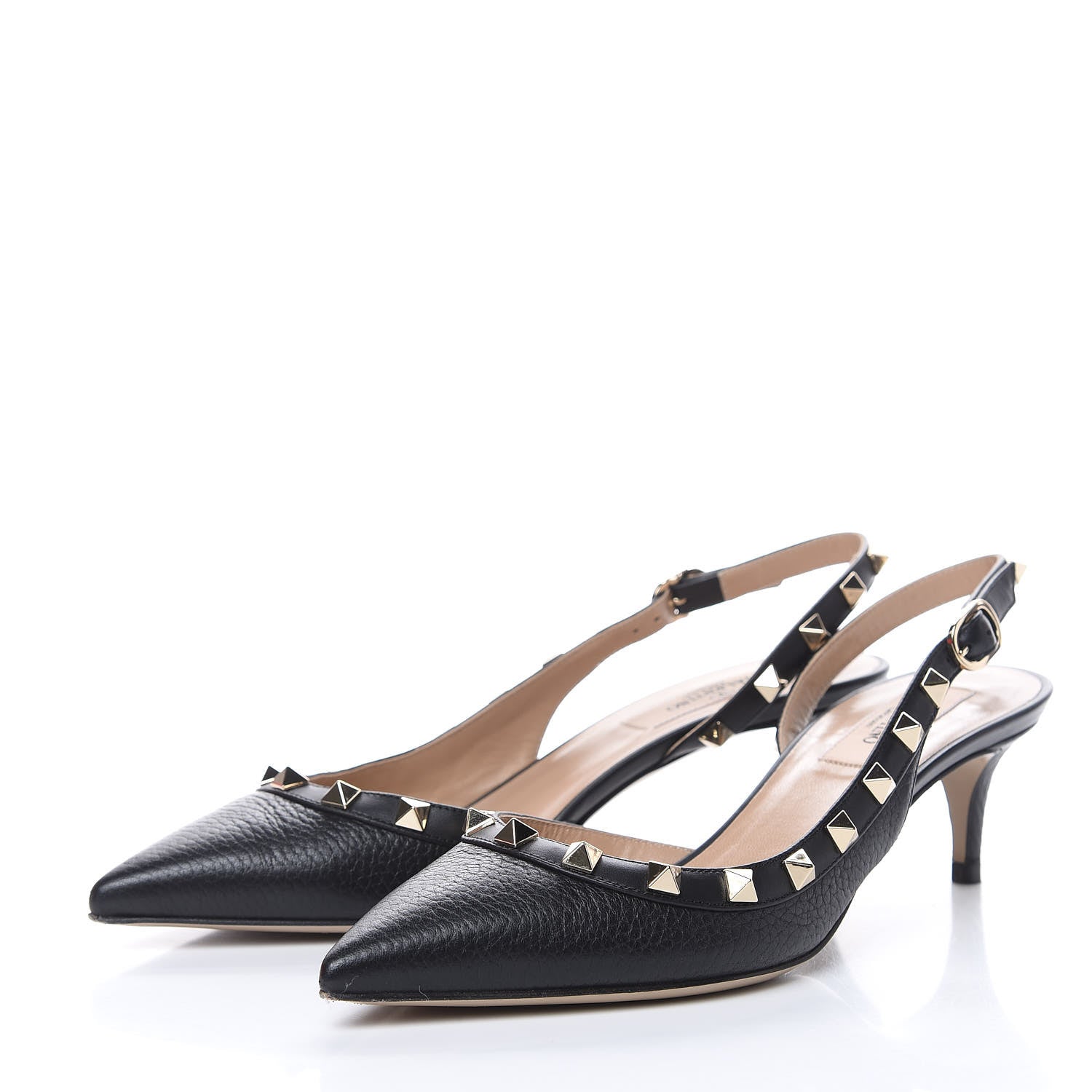 Valentino Garavani Pebbled Calfskin Rockstud Half D'Orsay Slingback 50mm Pumps 36 Black 3 of 13