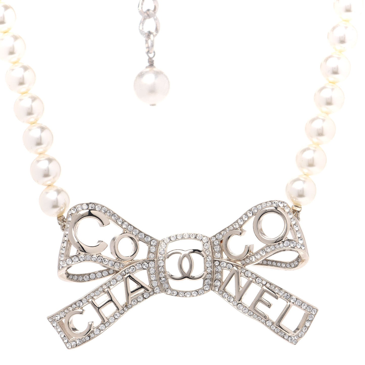 Pearl Crystal CC Bow-tiful Necklace Gold