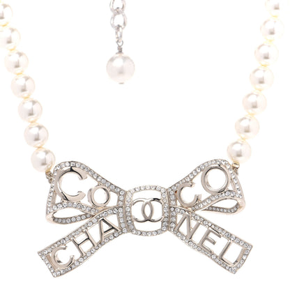 Chanel Pearl Crystal CC Bow-tiful Necklace Gold 1 of 4