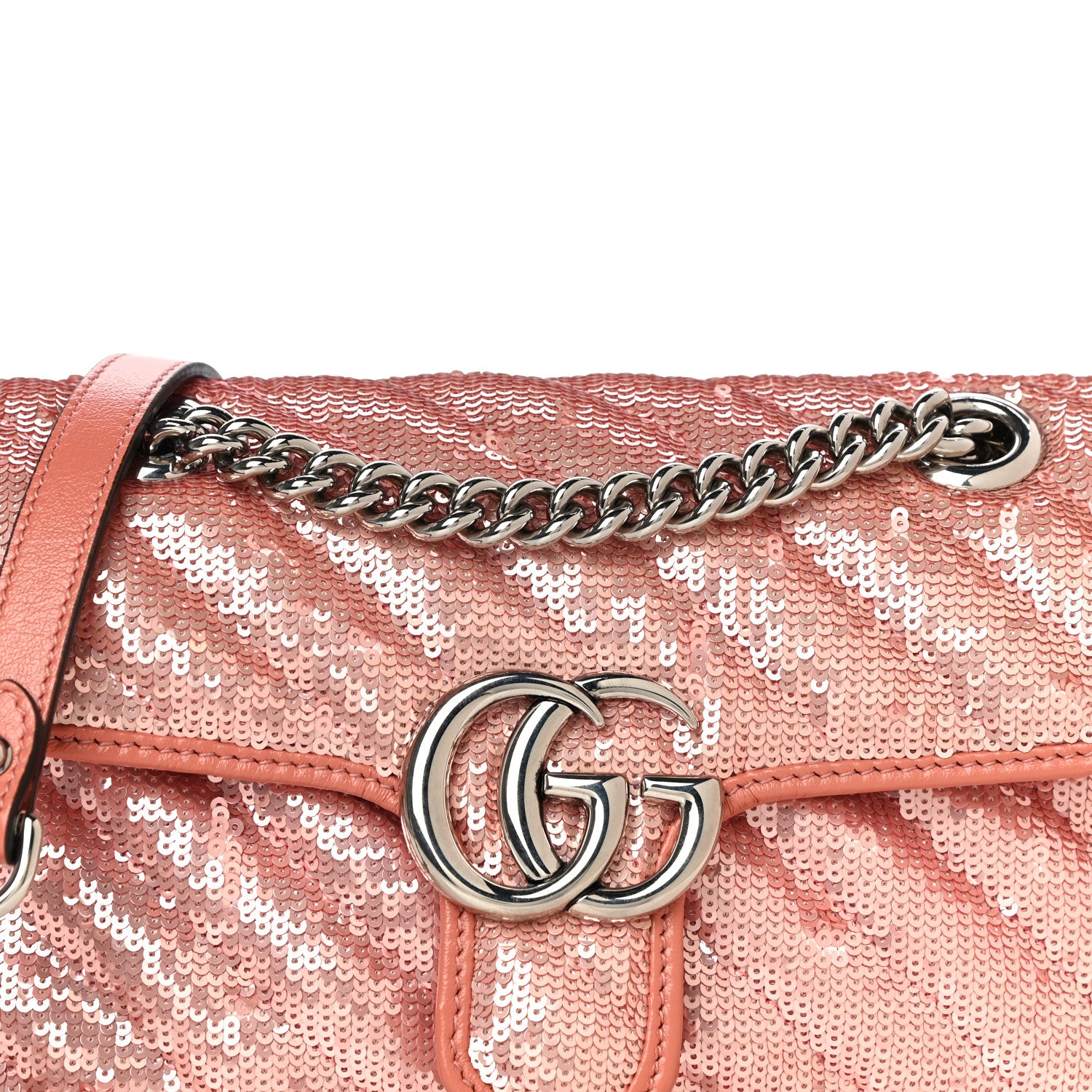 Gucci Sequin Matelasse Diagonal Mini GG Marmont Shoulder Bag Antique Rose Rosa Pale Pink 7 of 11