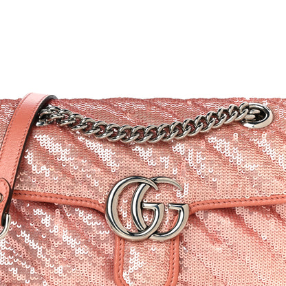 Gucci Sequin Matelasse Diagonal Mini GG Marmont Shoulder Bag Antique Rose Rosa Pale Pink 7 of 11