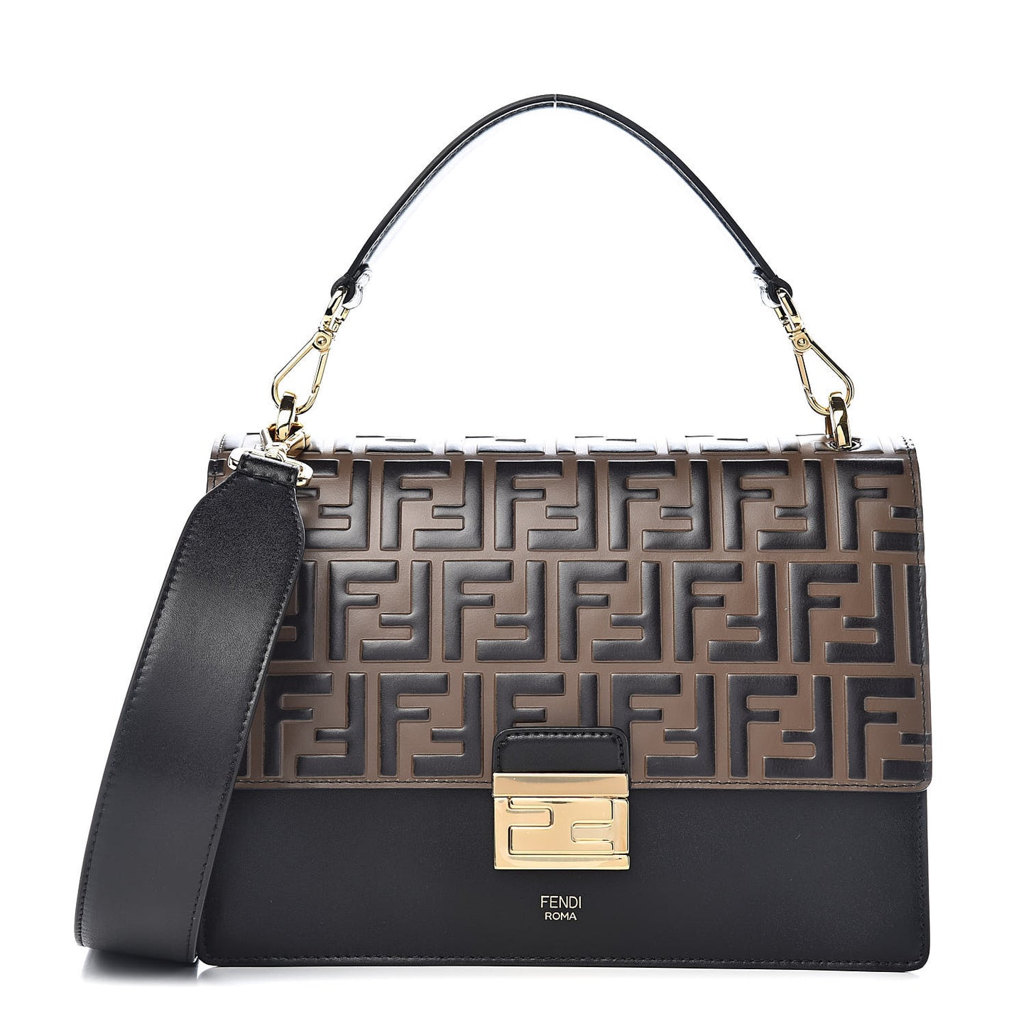 Vitello Liberty Bi-Color FF 1974 Embossed Kan U Shoulder Bag Black Maya