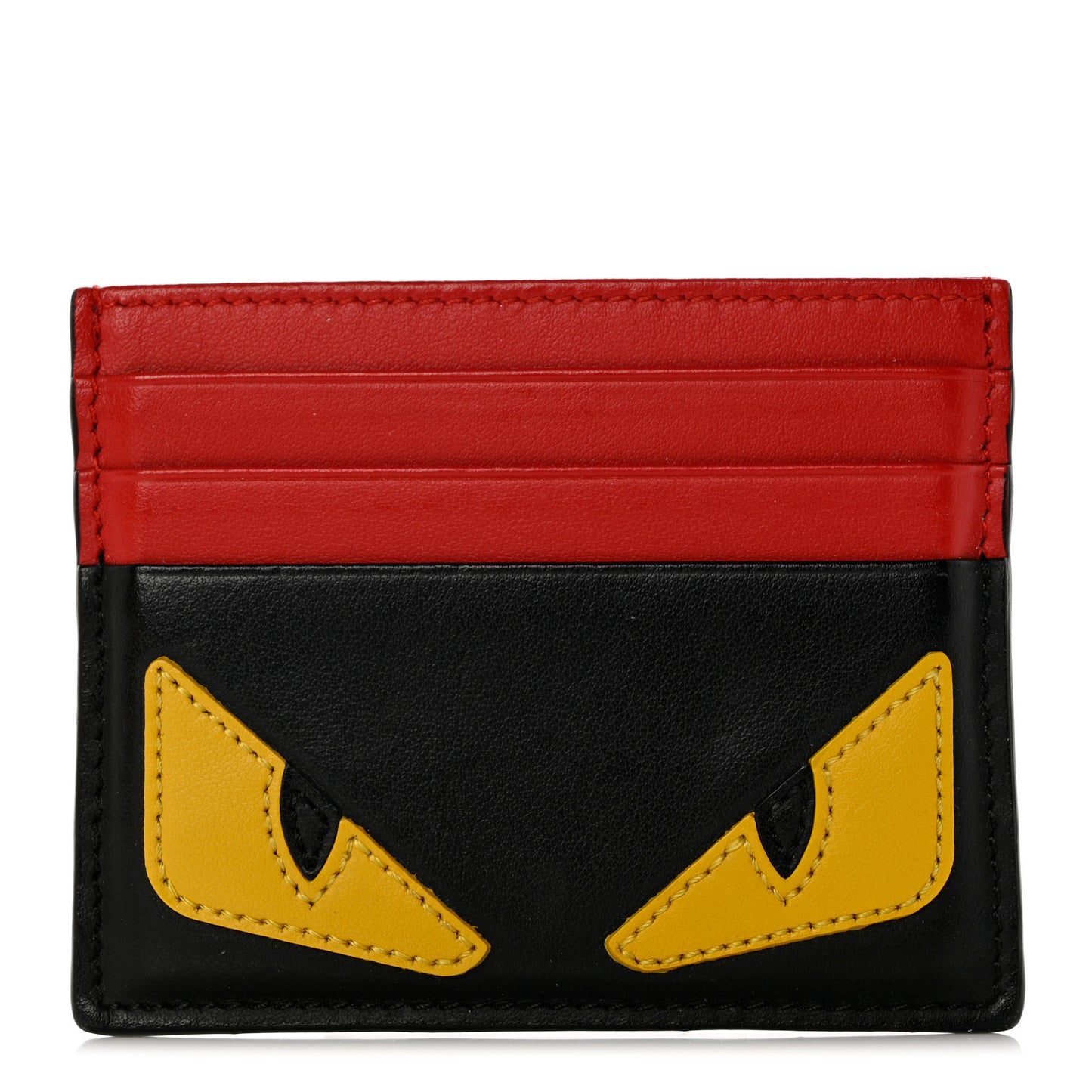 Vitello Century Monster Eyes Inlay Card Holder Black Giallo Rosso