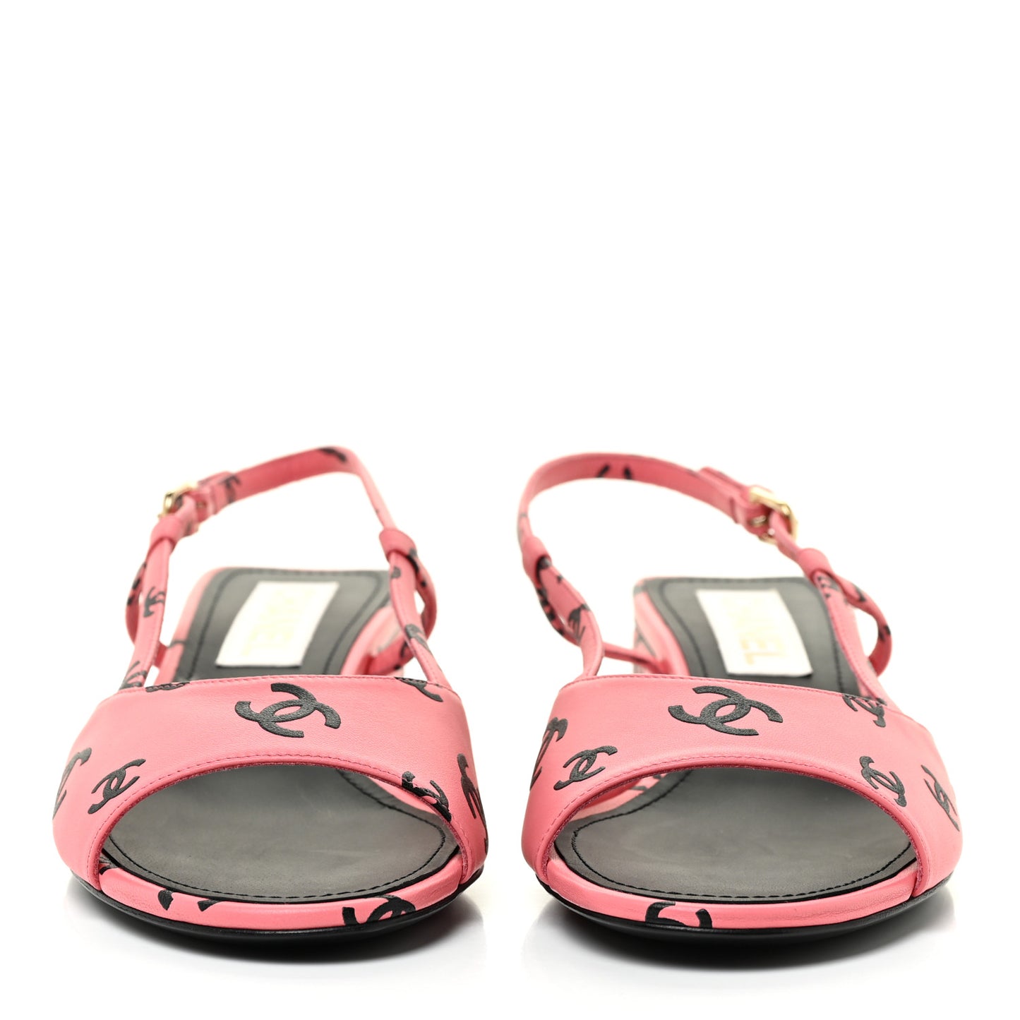 Printed Lambskin CC Slingback Sandals 40 Pink Black