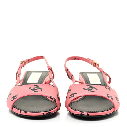 Chanel Printed Lambskin CC Slingback Sandals 40 Pink Black 2 of 12
