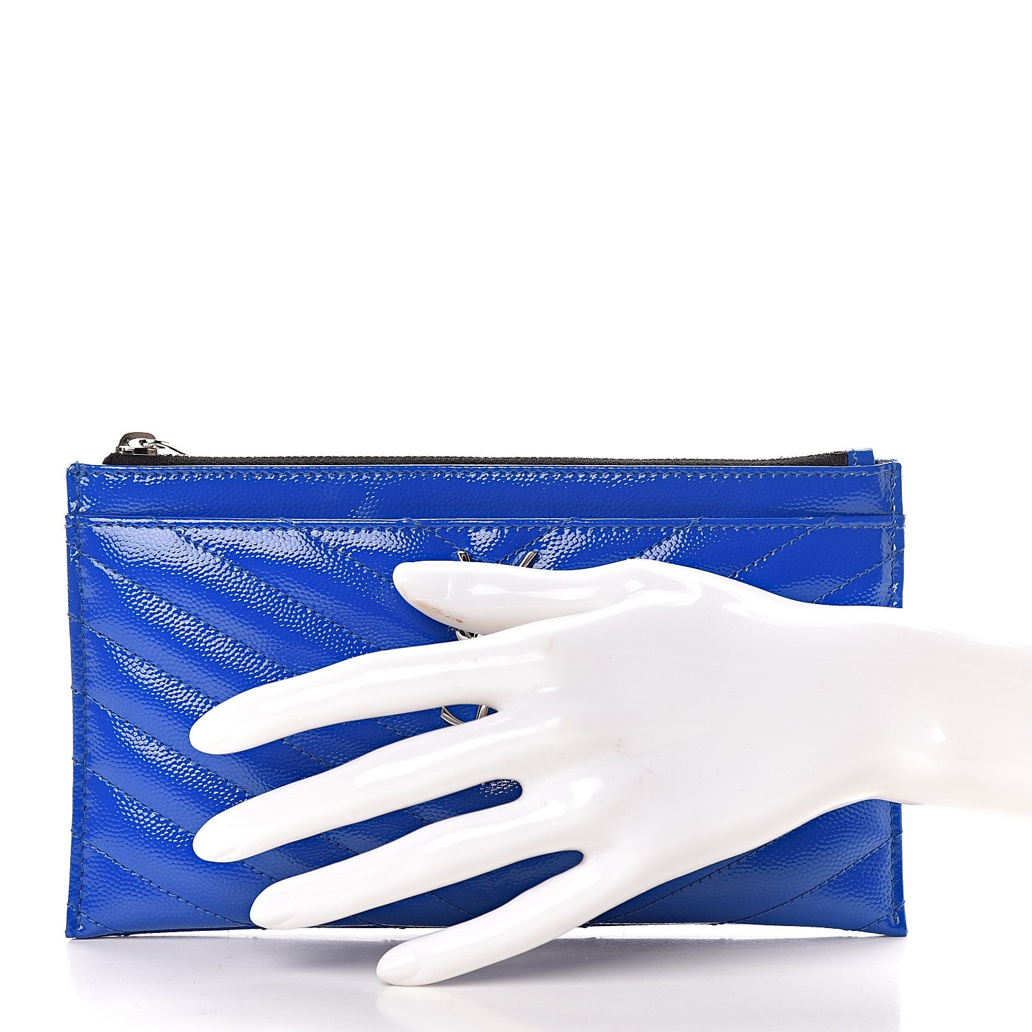 Saint Laurent Grain De Poudre Chevron Monogram Bill Pouch Neon Blue 2 of 7