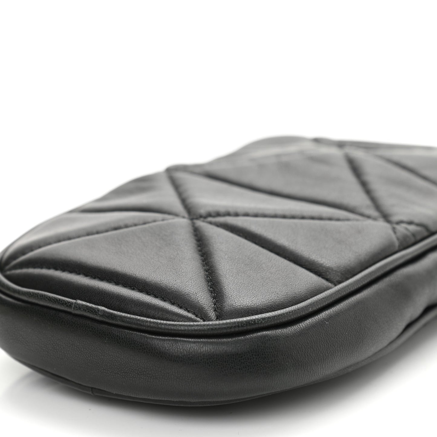 Nappa Triangle Stitched Spectrum Double Zip Phone Case Crossbody Bag Black