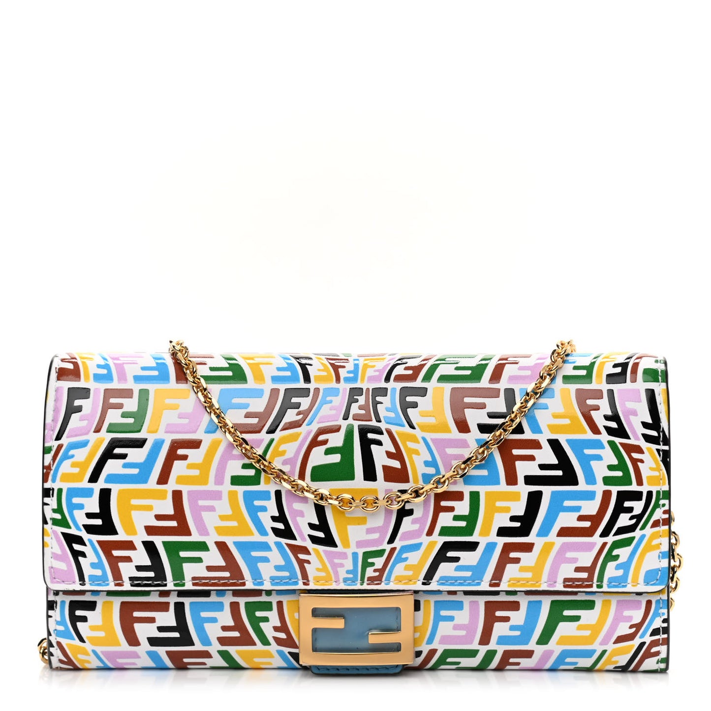 X SARAH COLEMAN Vitello Liberty Ceylon Micro FF Fish Eye Embossed Continental Envelope Wallet On Chain Multicolor Cyber Blue