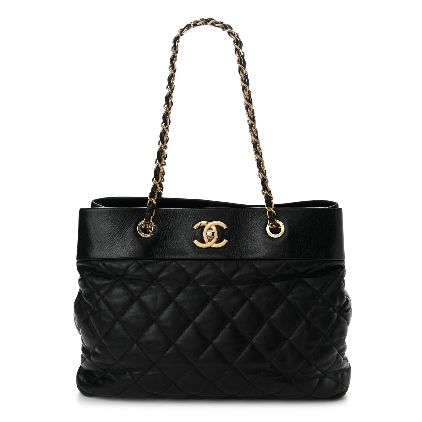 Calfskin Quilted Large Soft Elegance Tote Black