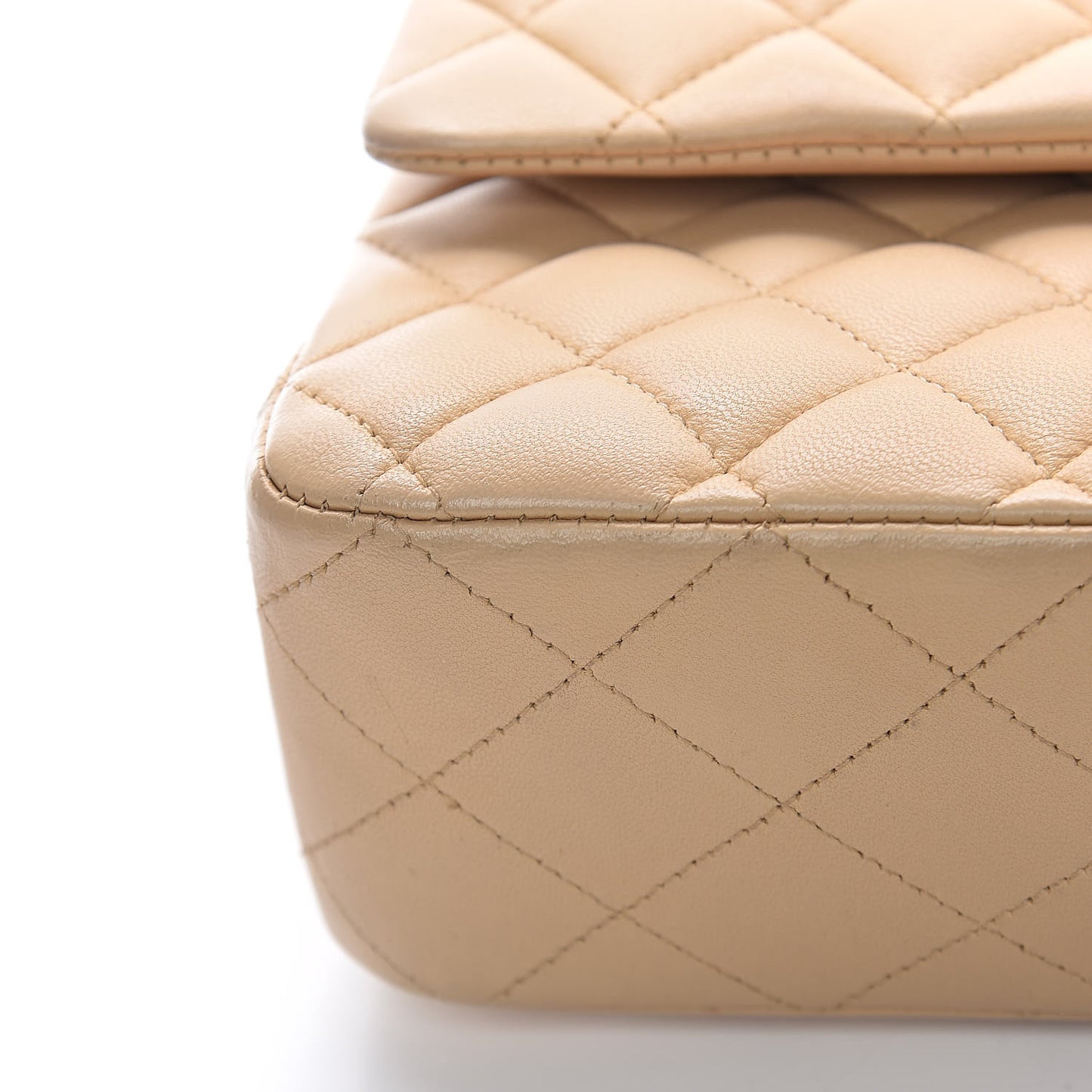 Lambskin Quilted Medium Double Flap Beige