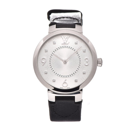 Louis Vuitton Stainless Steel Calfskin Diamond 33mm Tambour Slim Quartz Watch 1 of 5