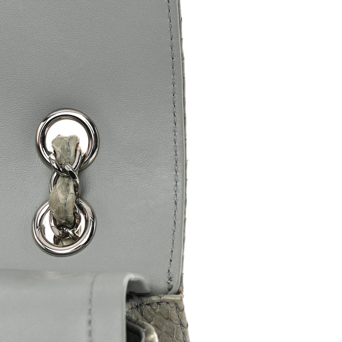 Metallic Snakeskin Medium Double Flap Light Blue