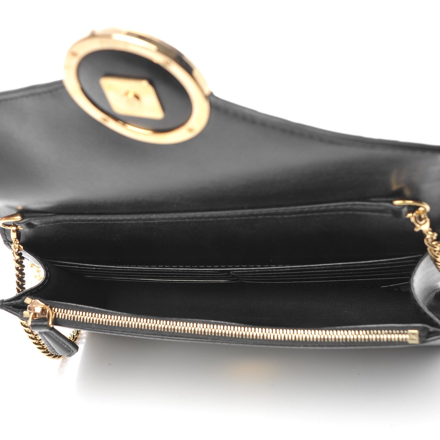 Vitello Liberty F is Fendi Bi-Color FF 1974 Embossed Medium Envelope Wallet On Chain Black Maya